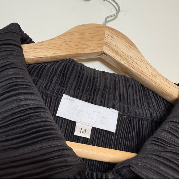 Isalis Syd Plisse Pleated Longsleeve Collared Blouse size medium in black - Picture 4 of 11
